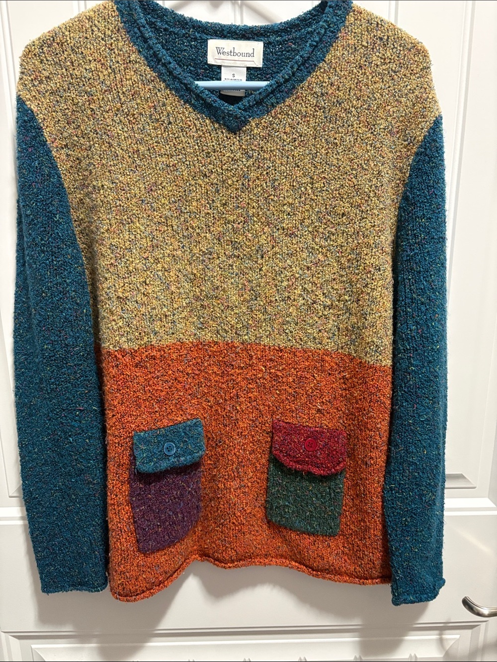Westbound Small Colorblock Textured Knit Sweater Patch Pockets